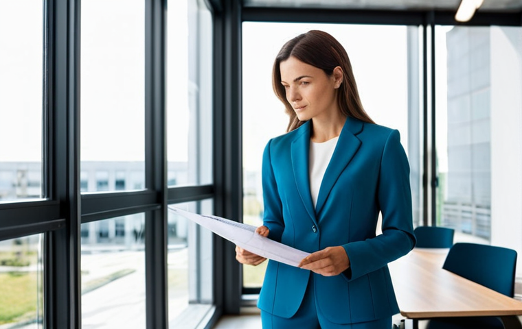 **
A professional female architect, fully clothed in a stylish yet modest pantsuit, standing in a bright, modern architectural office. She is reviewing blueprints with a confident expression. Natural light streams through large windows. Safe for work, appropriate content, professional setting, perfect anatomy, correct proportions, natural pose, well-formed hands, proper finger count, natural body proportions.
**