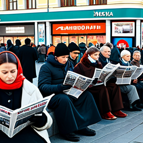 Media Influence**

"A diverse group of people reading newspapers, watching television, and using smartphones in a busy city square, fully clothed in everyday Russian attire, surrounded by advertisements and news kiosks. The scene illustrates the influence of media on public opinion. Safe for work, appropriate content, professional, natural proportions, well-formed hands."

**