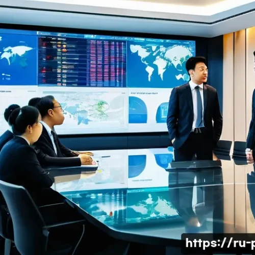 Home 31 세계화와 정치경제 - A modern corporate boardroom scene in a major South Korean city skyscraper, showing diverse executiv...