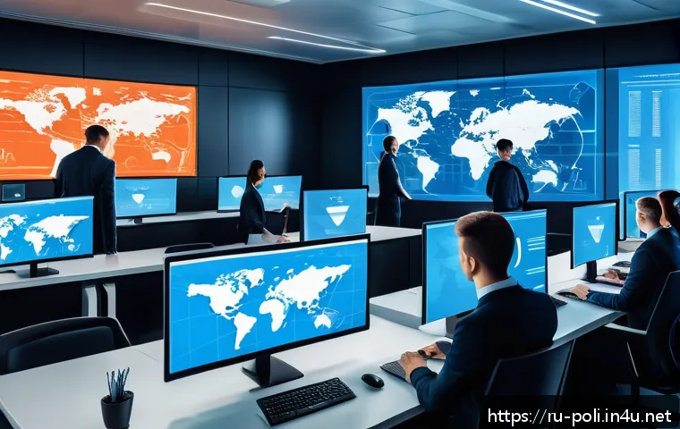법치주의와 인권 - A modern digital security office scene illustrating the protection of personal data in Russia: a div...